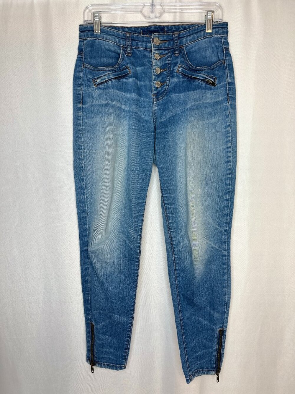 Free People High Rise Skinny Blue Jeans, Size‎ 10 Boho Indie Leisure Button Fly